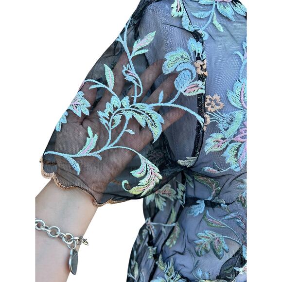 LuLaRoe Deanne II Sheer Overlay Embroidered Floral Dress Pink Rose Medium NEW - Picture 8 of 10